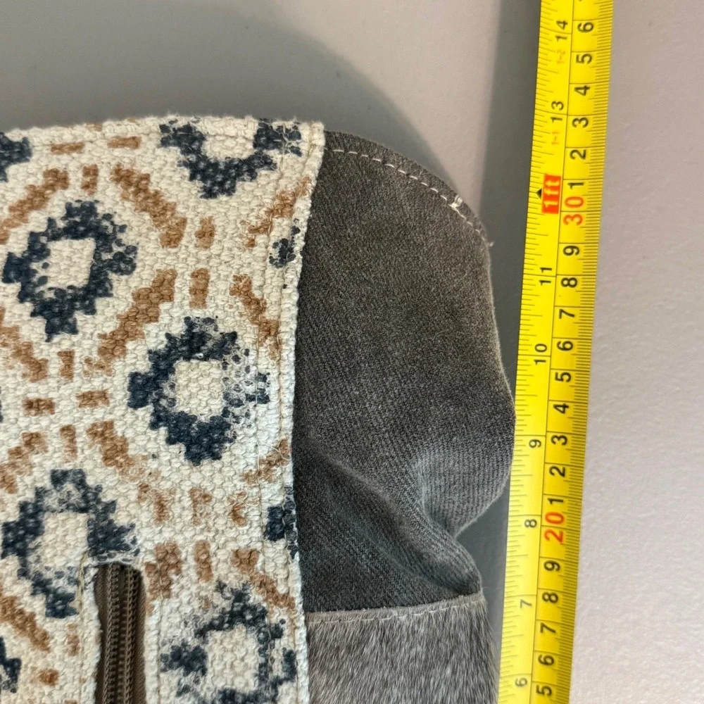 Myra Bag Backpack Med Gray Brown Boho Canvas Leather Hair-On Southwestern Boho